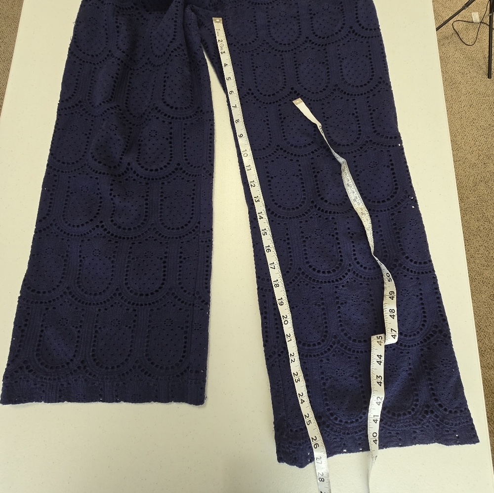 Farm Rio Pineapple Eyelet Wide Leg Pants Navy Lined Women XS Vacation Resortwear - Picture 7 of 14